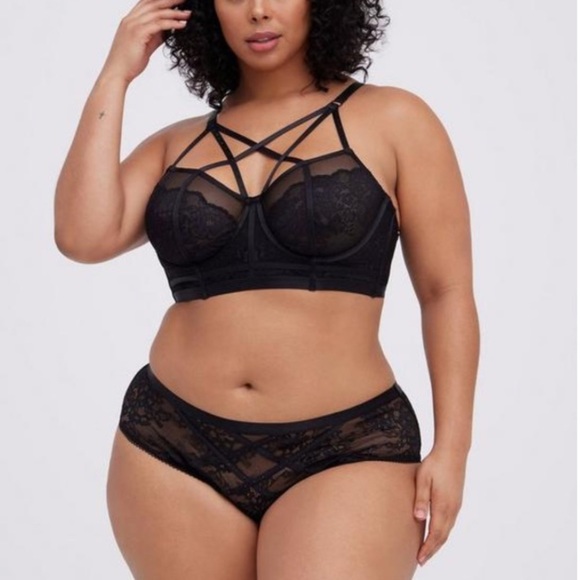 TORRID NWT Strappy Rhinestone Lace Underwire Bralette and Matching Cheeky Panty - Picture 1 of 10